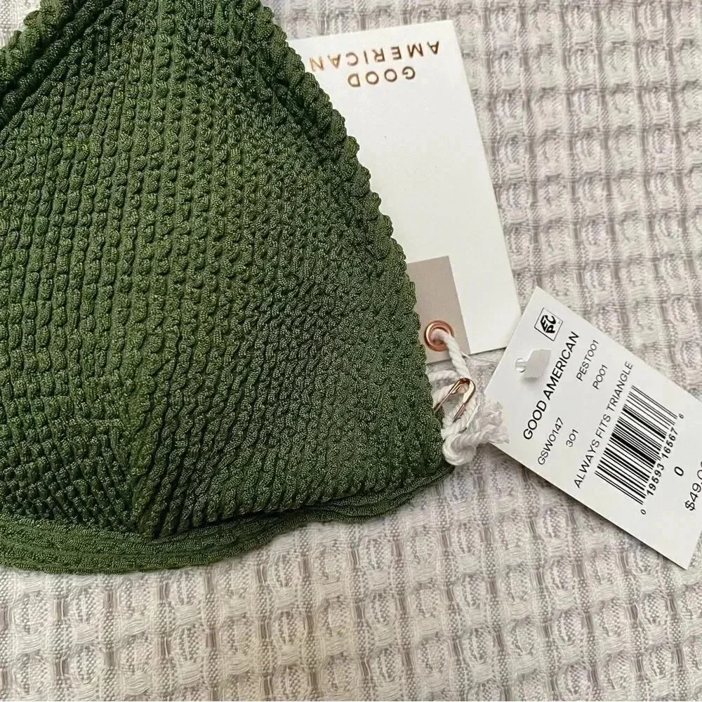 Good American Always Fits Textured Triangle Bikini Top XS Green Pesto NWT - Picture 7 of 11